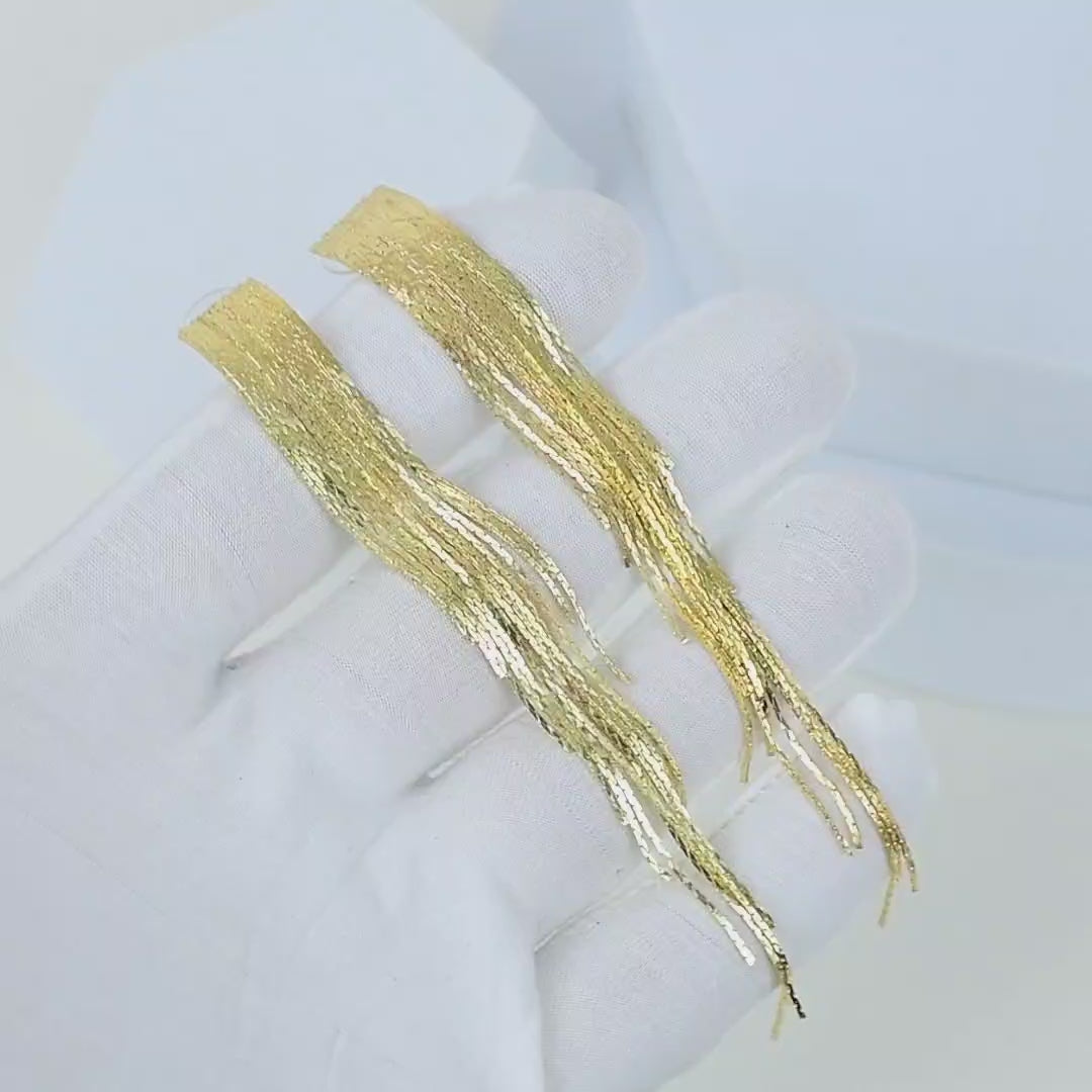 Long gold tassel earrings with cascading chain fringe by Civaro