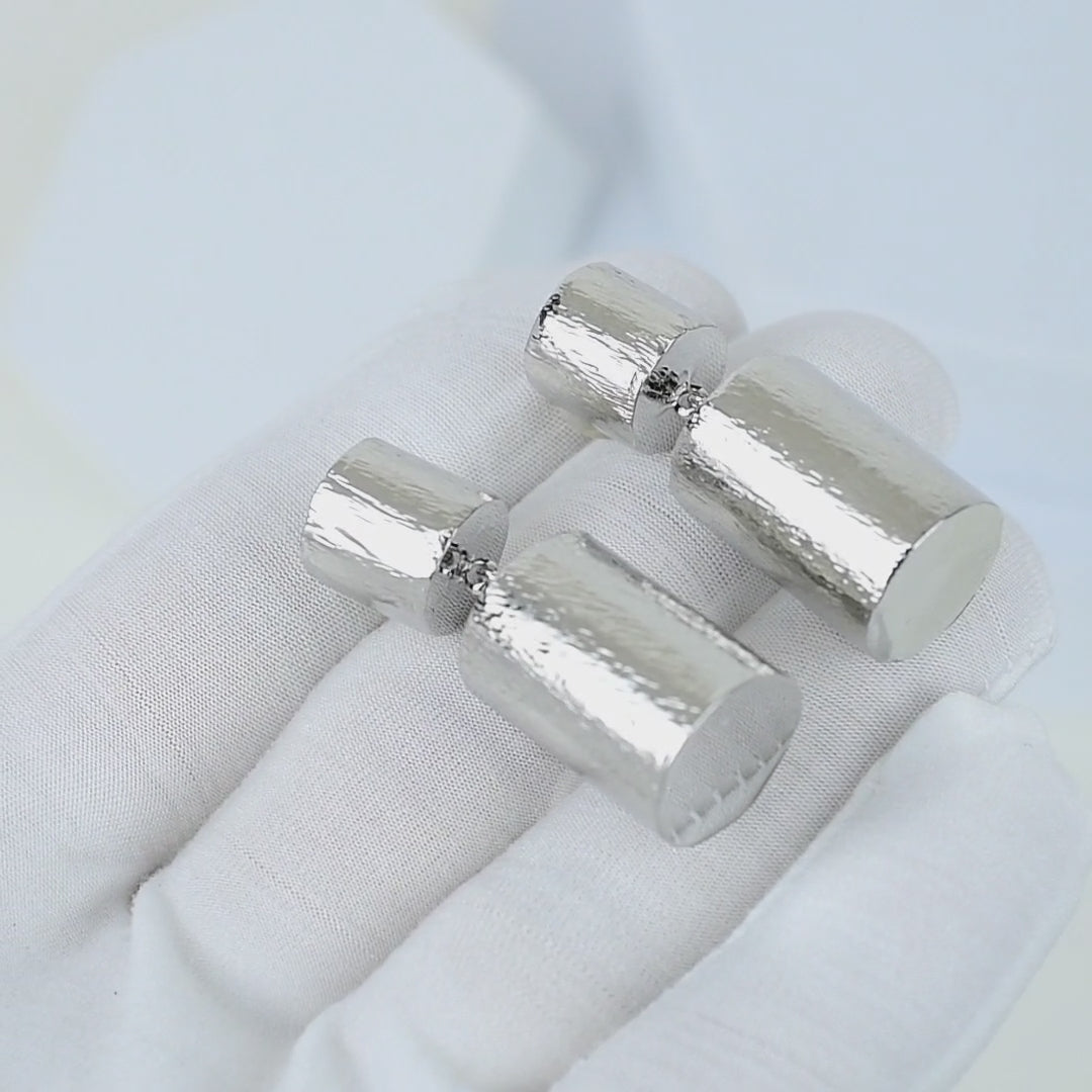 Silver Statement Drop Earrings | Textured Geometric Dangle Earrings for Women